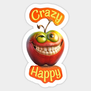 Crazy Happy Apple Sticker Sticker